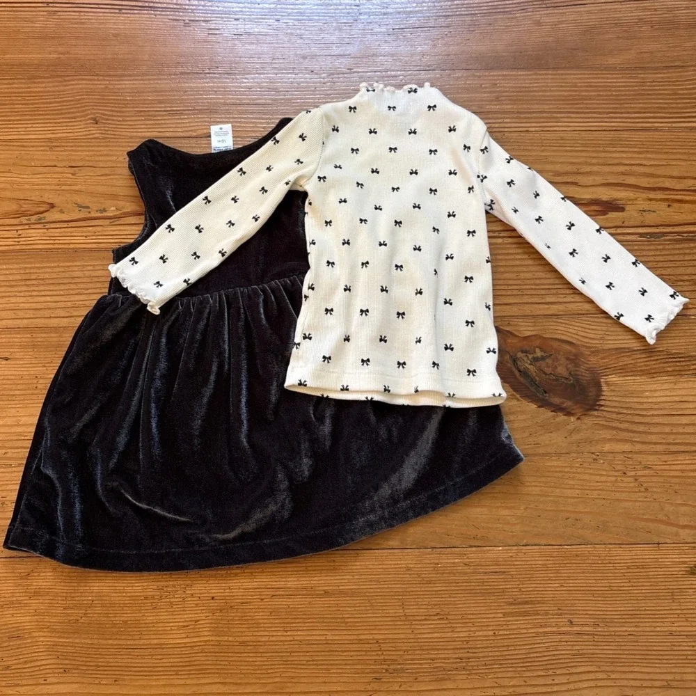 Carter's Jumper Set Kids Black Excellent Velvet Bow Print Mock Neck‎ SIZE 18M